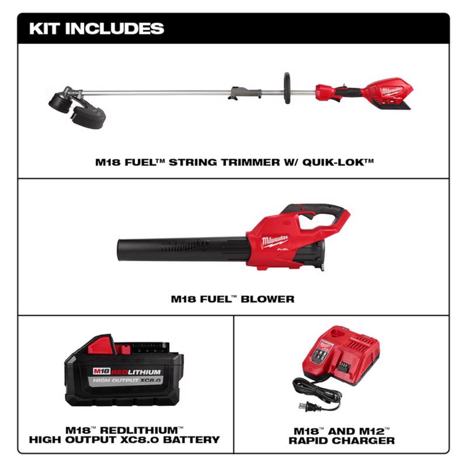 MW M18 FUEL Quik-Lok 3000-21 16 in. 18 V Battery Trimmer and Blower Combo Kit (Battery \u0026 Char