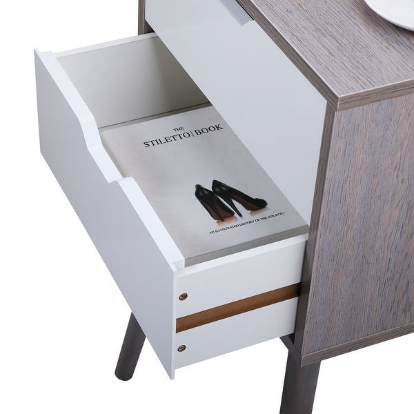 2-Drawer Gray and White End Side Table Nightstand 11.82 in. W x 15.87 in. D x 28.15 in. H (Set of 2 ) - - 37068684