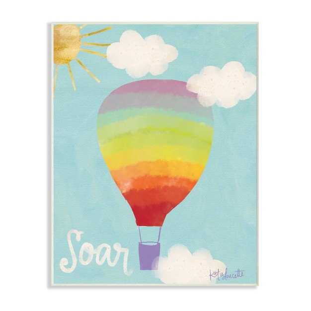 Soar Rainbow Hot Air Balloon Kids x27 Wall Plaque Art Stupell Industries