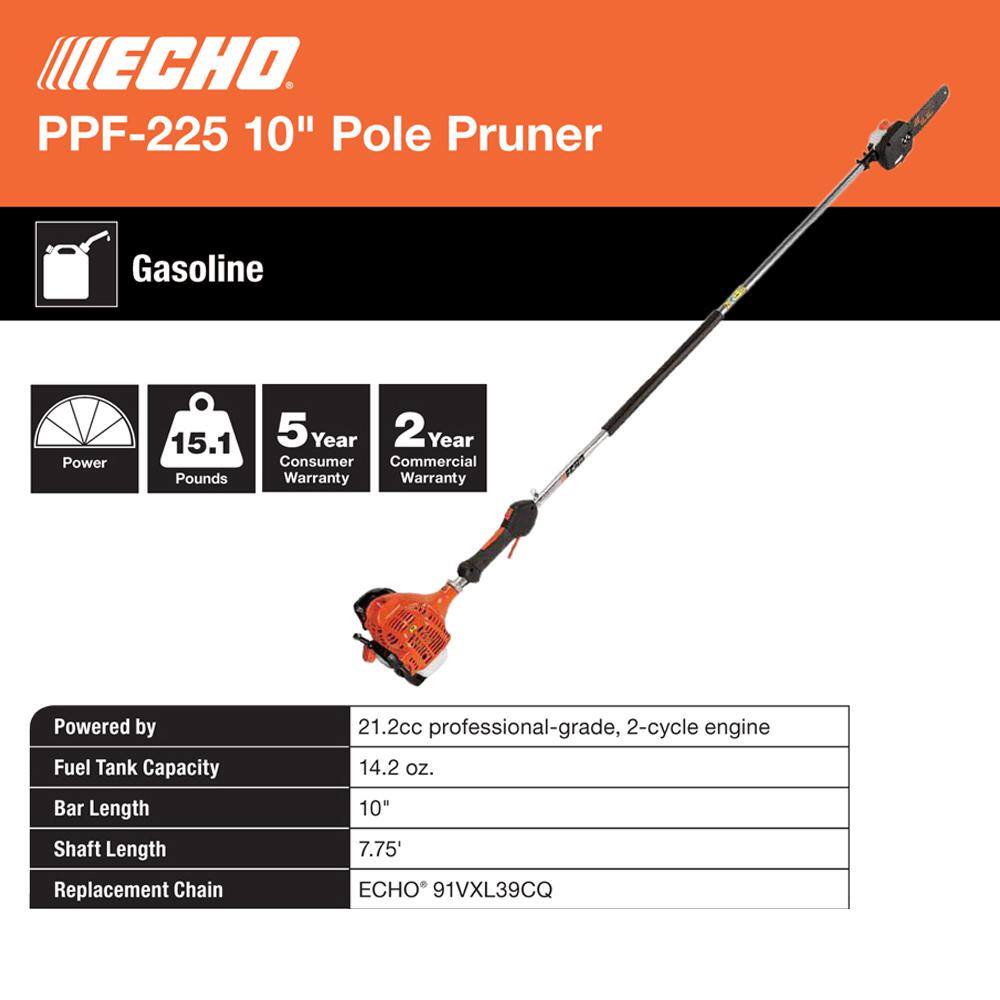 ECHO 10 in. 21.2 cc Gas 2-Stroke Power Pole Saw with 94 in. Shaft PPF-225