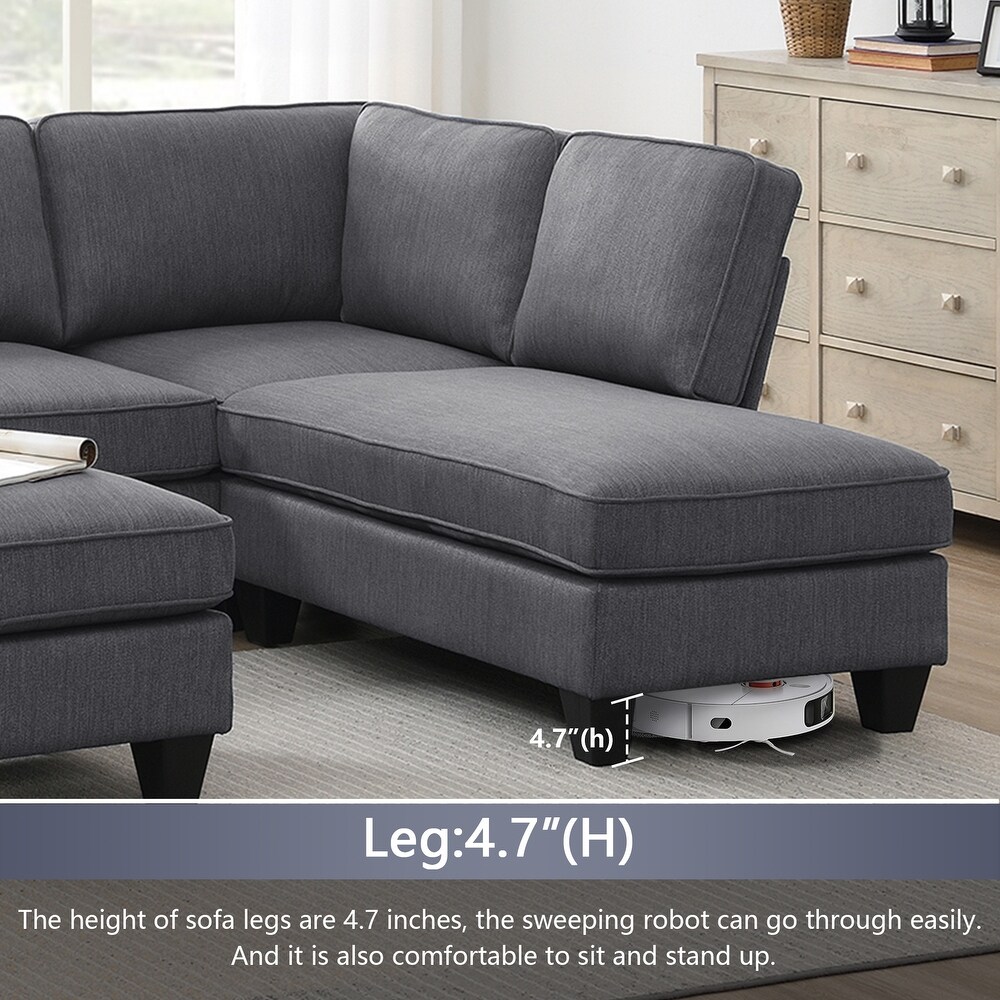 7 Seat Sectional Sofa Linen Fabric Couch Set with Ottoman