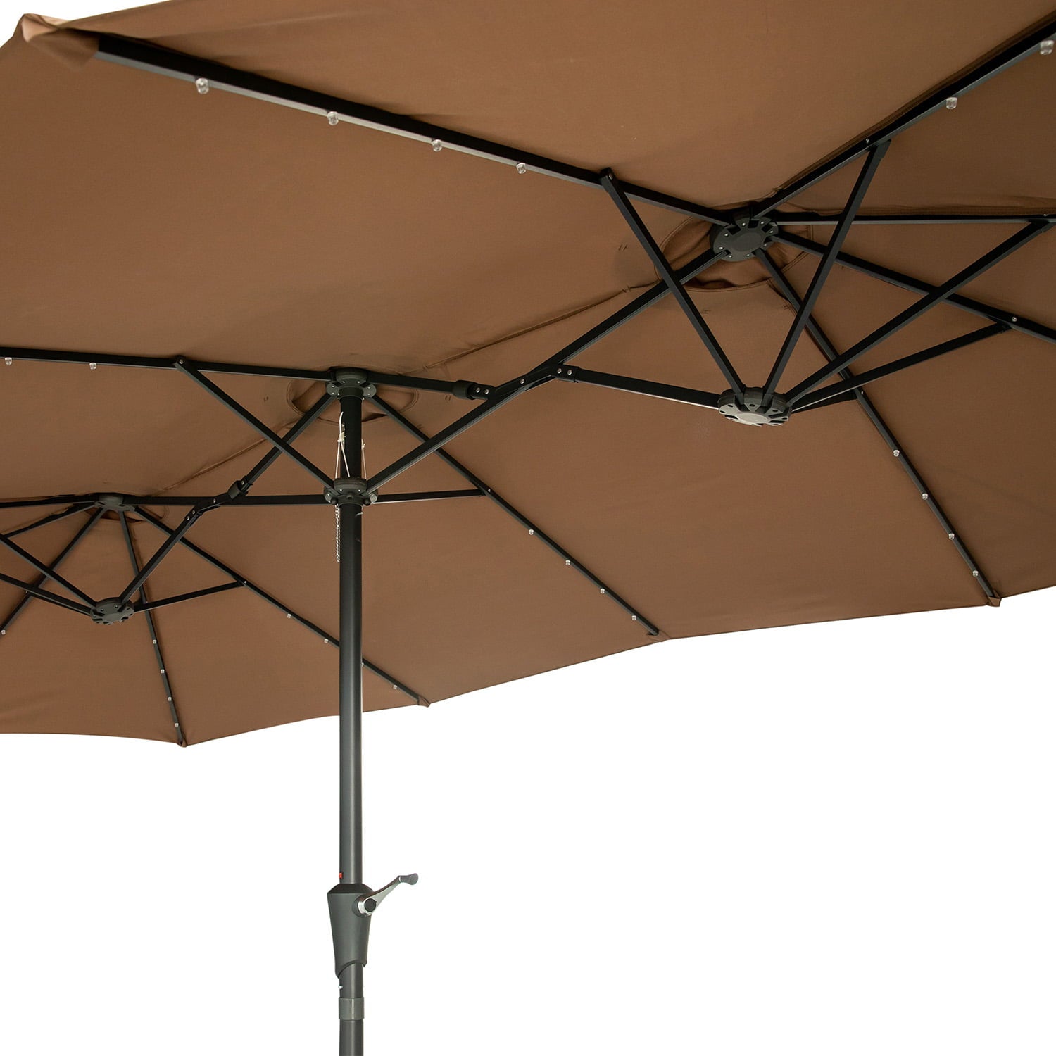 Ainfox 15ft Large Patio Umbrella with Solar Lights, Double-Sided Outdoor Rectangle Table Umbrellas with 48 LED Lights，Coffee