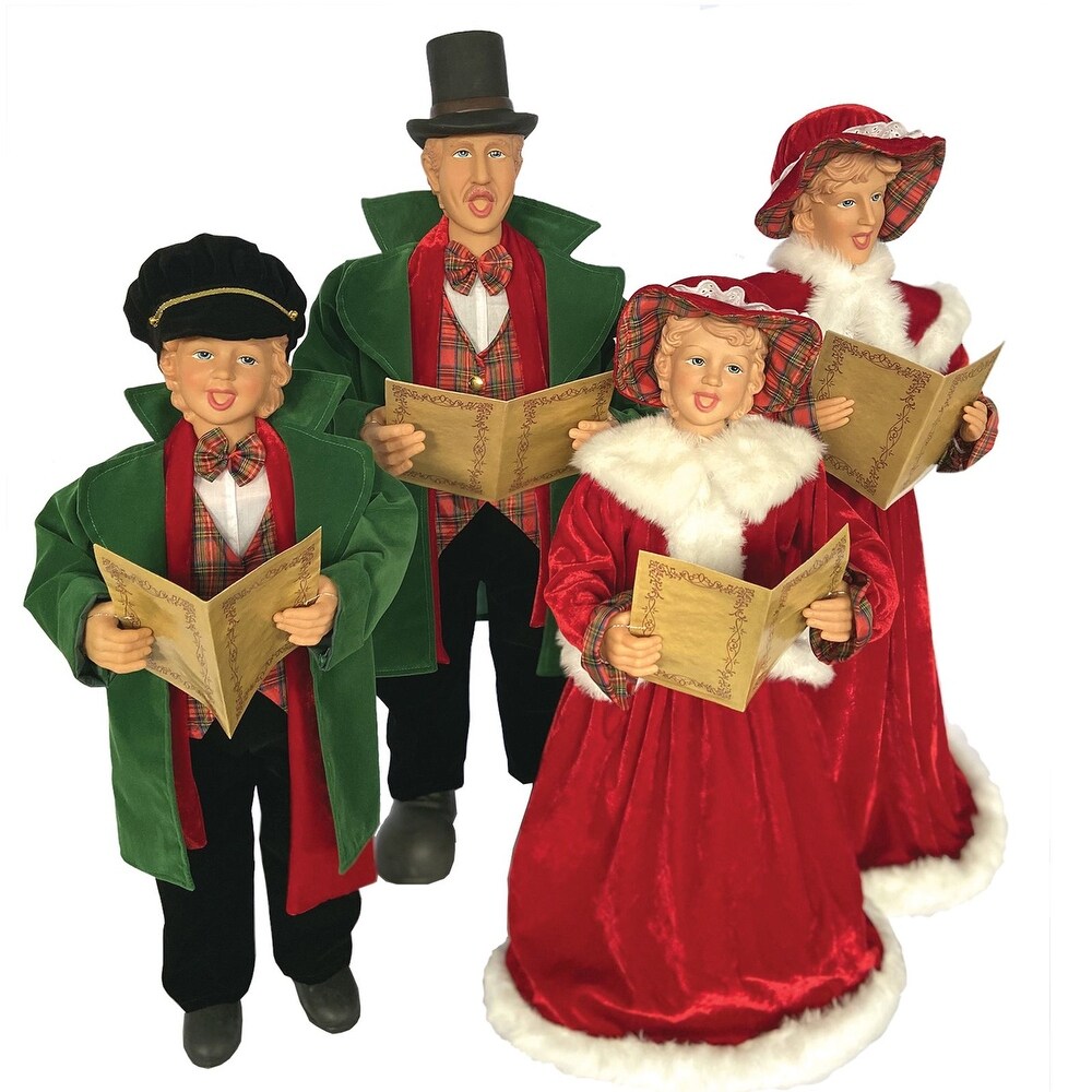 Set of 4 Red and Green Victorian Dickens Carolers Christmas Figures 18\