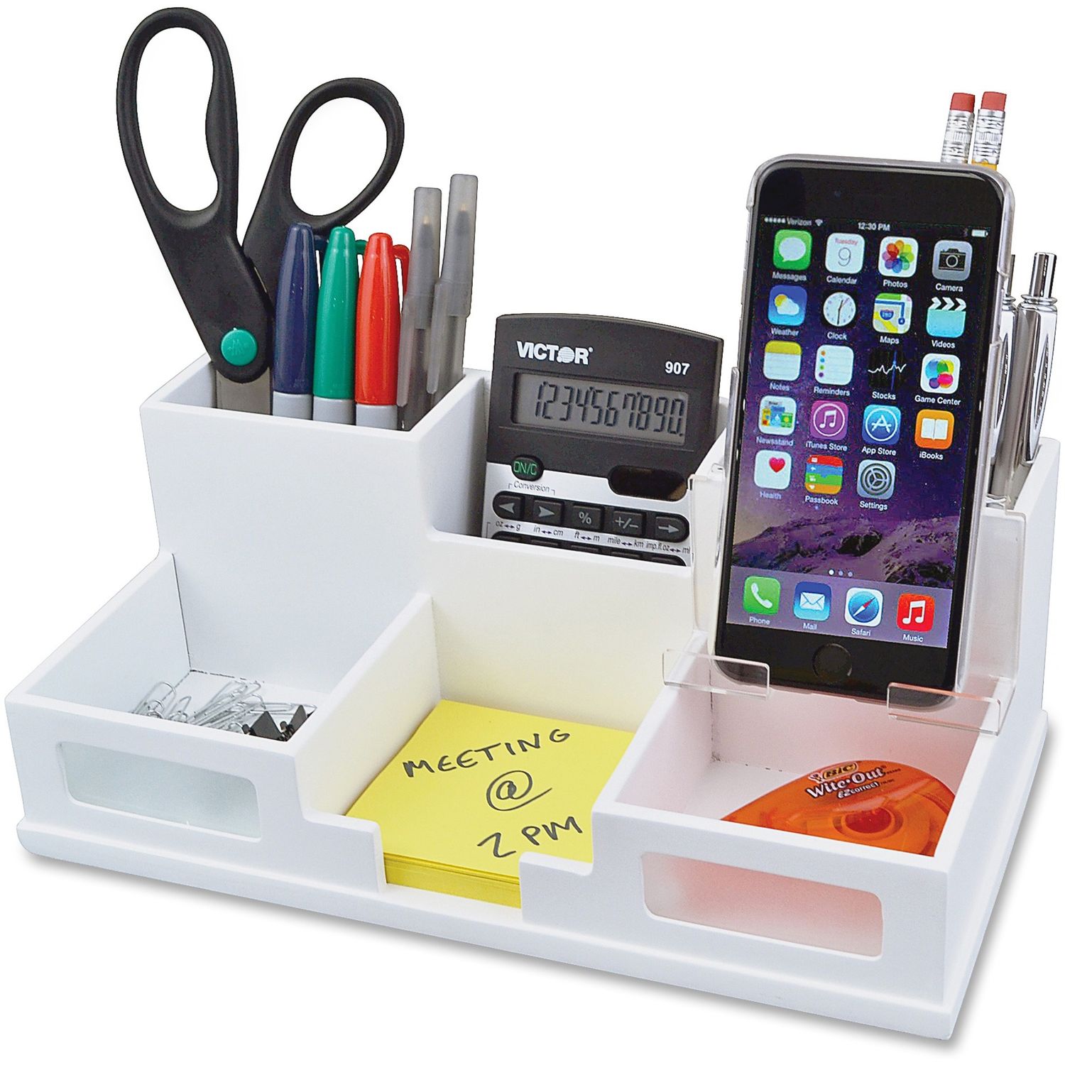 W9525 Pure White Desk Organizer with Smart Phone Holderandtrade; by Victor Technology， LLC VCTW9525