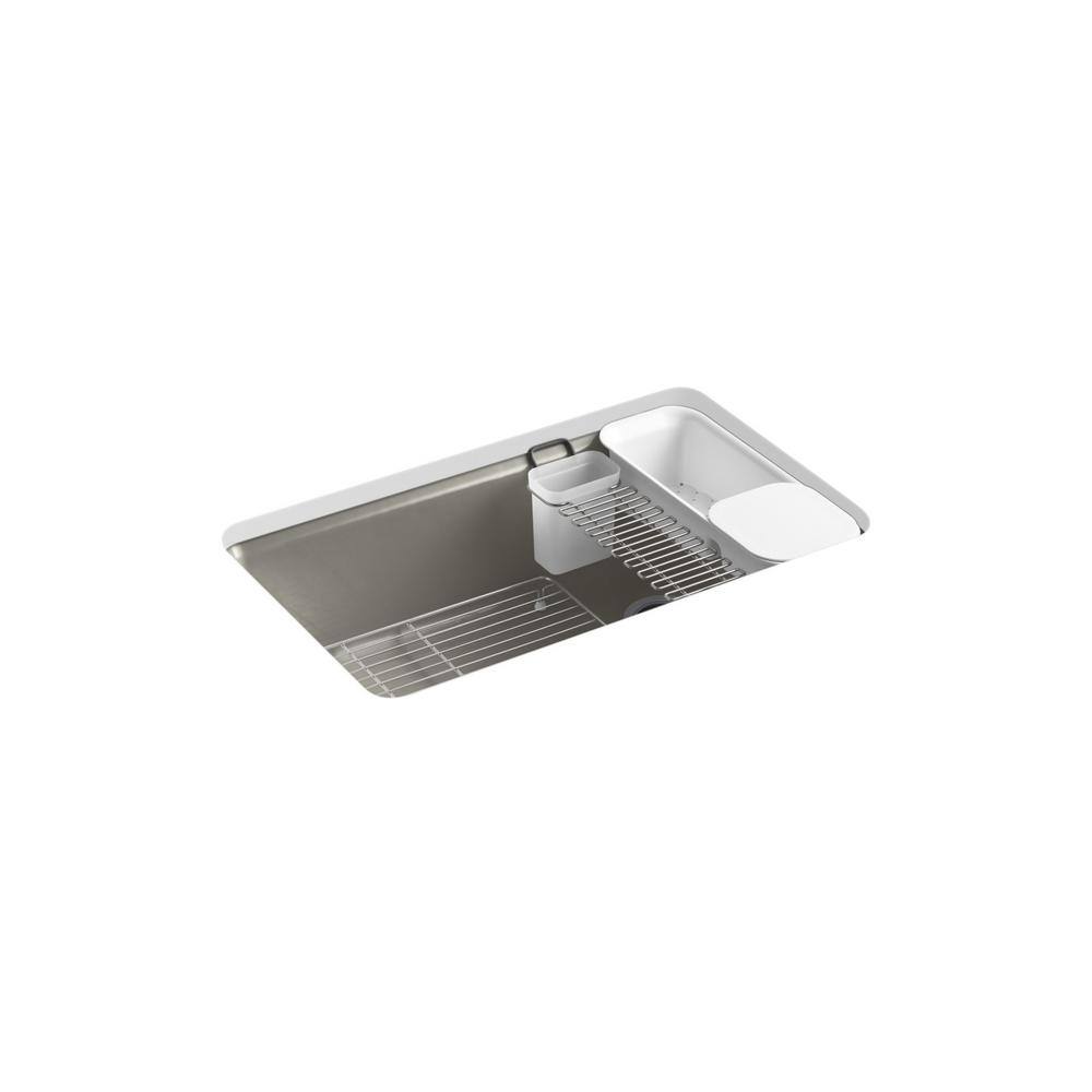 KOHLER Riverby Undermount Cast-Iron 33 in. 5-Hole Single Bowl Kitchen Sink Kit with Accessories in Cashmere K-5871-5UA3-K4