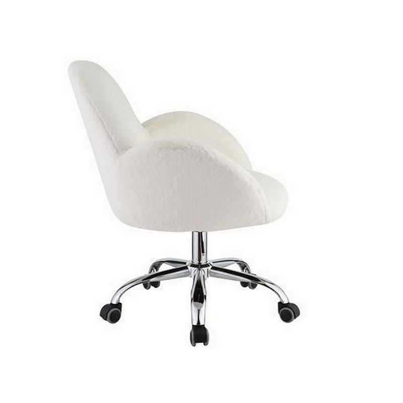 Swivel Office Chair with Rounded Back and Arms， White and Chrome