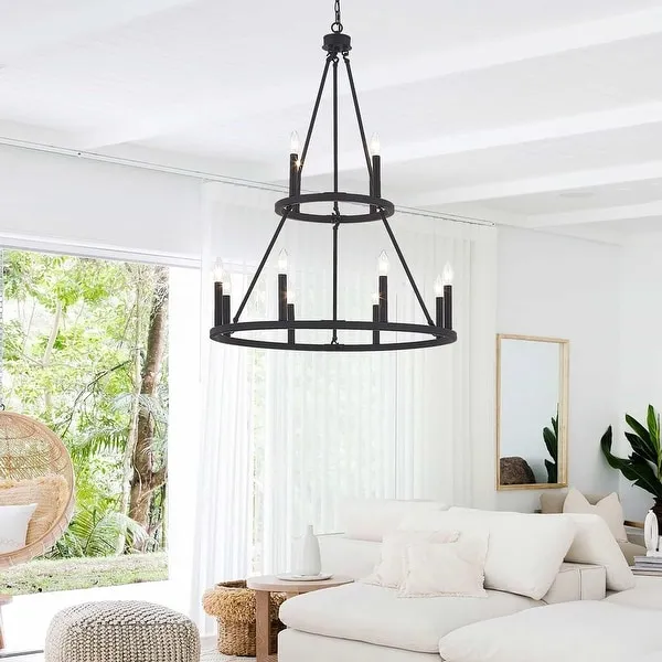 Acroma 12 Light 28In Candle Style Tiered Farmhouse Chandelier-UL - N/A