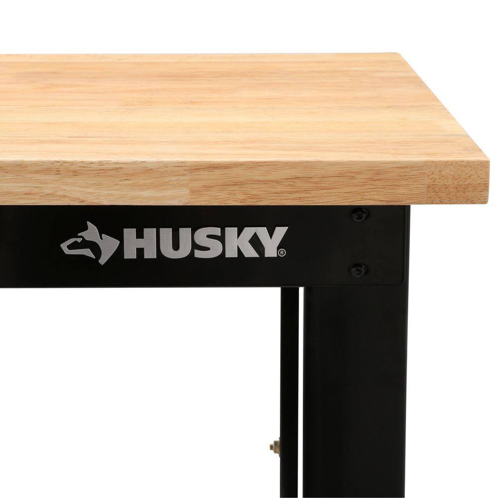 Husky 6 ft. Adjustable Height Solid Wood Top Workbench in Black for Ready to Assemble Steel Garage Storage System G7200S-US