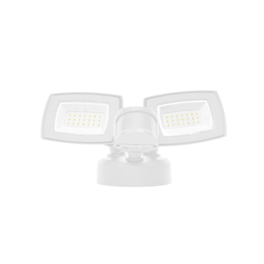 Commercial Electric 150W Equivalent White Outdoor Integrated LED Twin Head Motion-Activated Flood Light 3000 Lumens FSXD30-MS-4K-WH