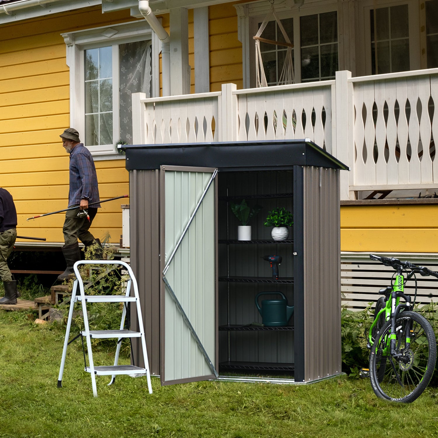 5' x 3' Metal Outdoor Storage Shed, Tool Shed Storage with Door & Lock, Garden Storage Shed