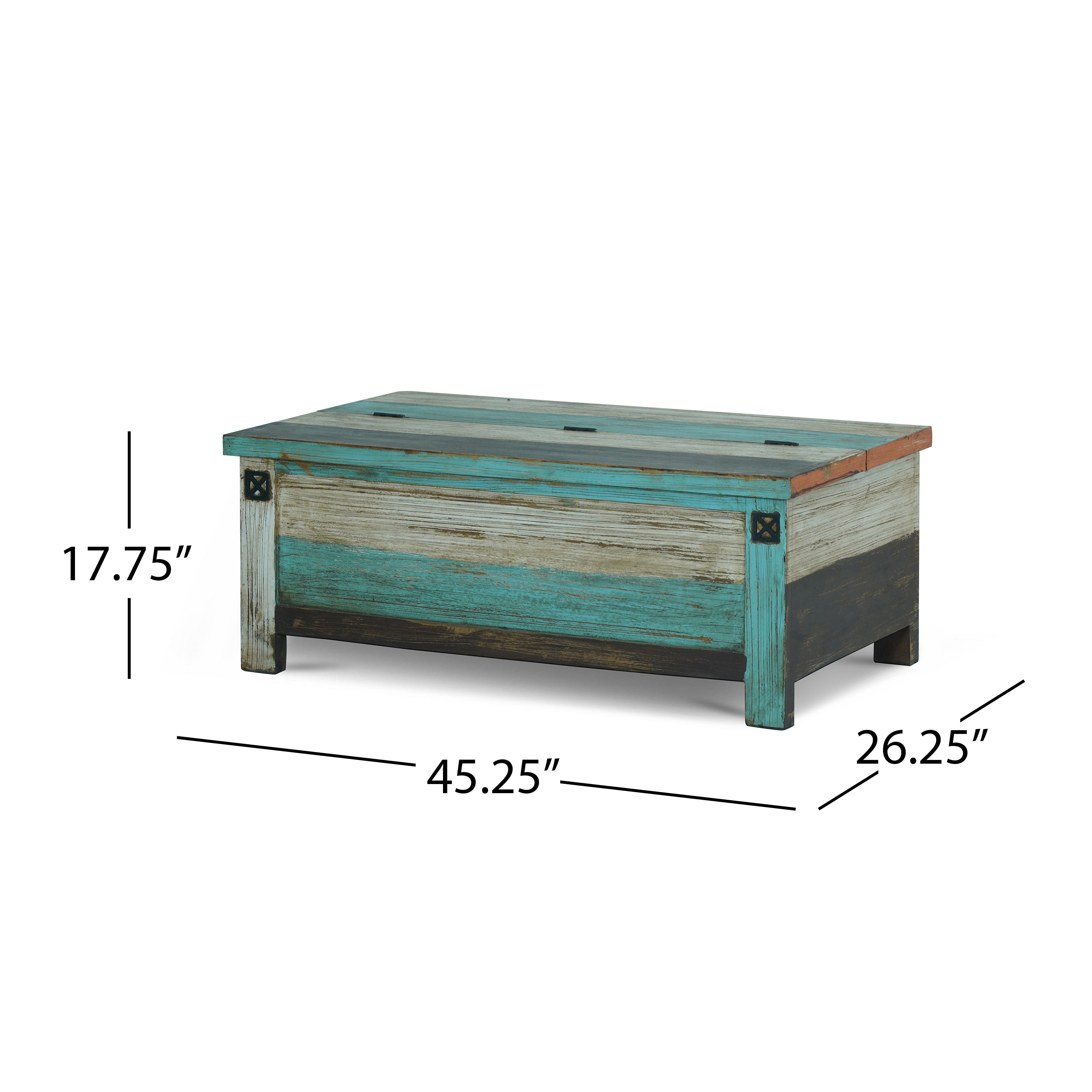 Templin Boho Handmade Distressed Mango Wood Storage Coffee Table, Multicolored