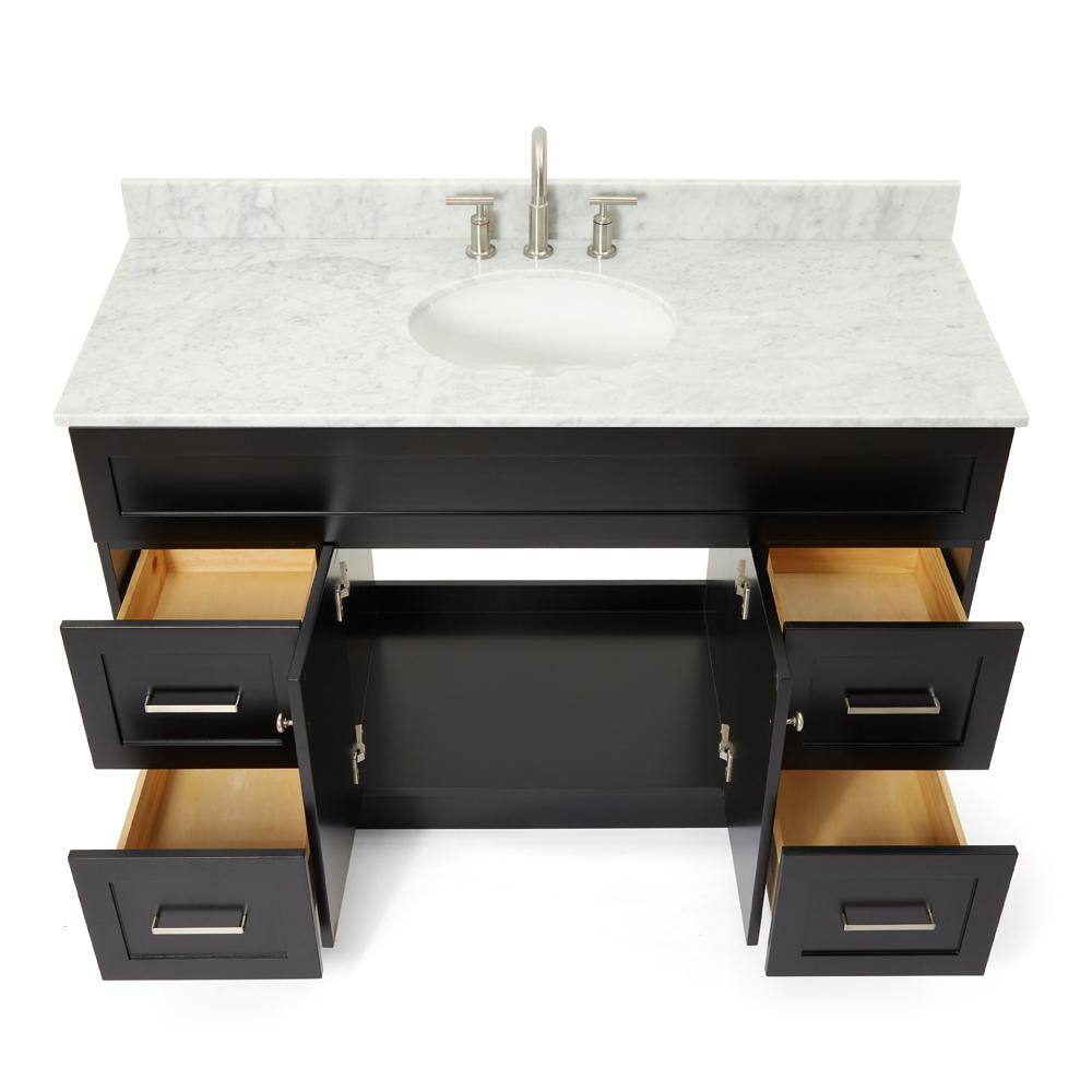 ARIEL Hamlet 55 in. W x 22 in. D x 36 in. H Bath Vanity in Black with Carrara White Marble Vanity Top with White Basin F055SCW2OVOBLK