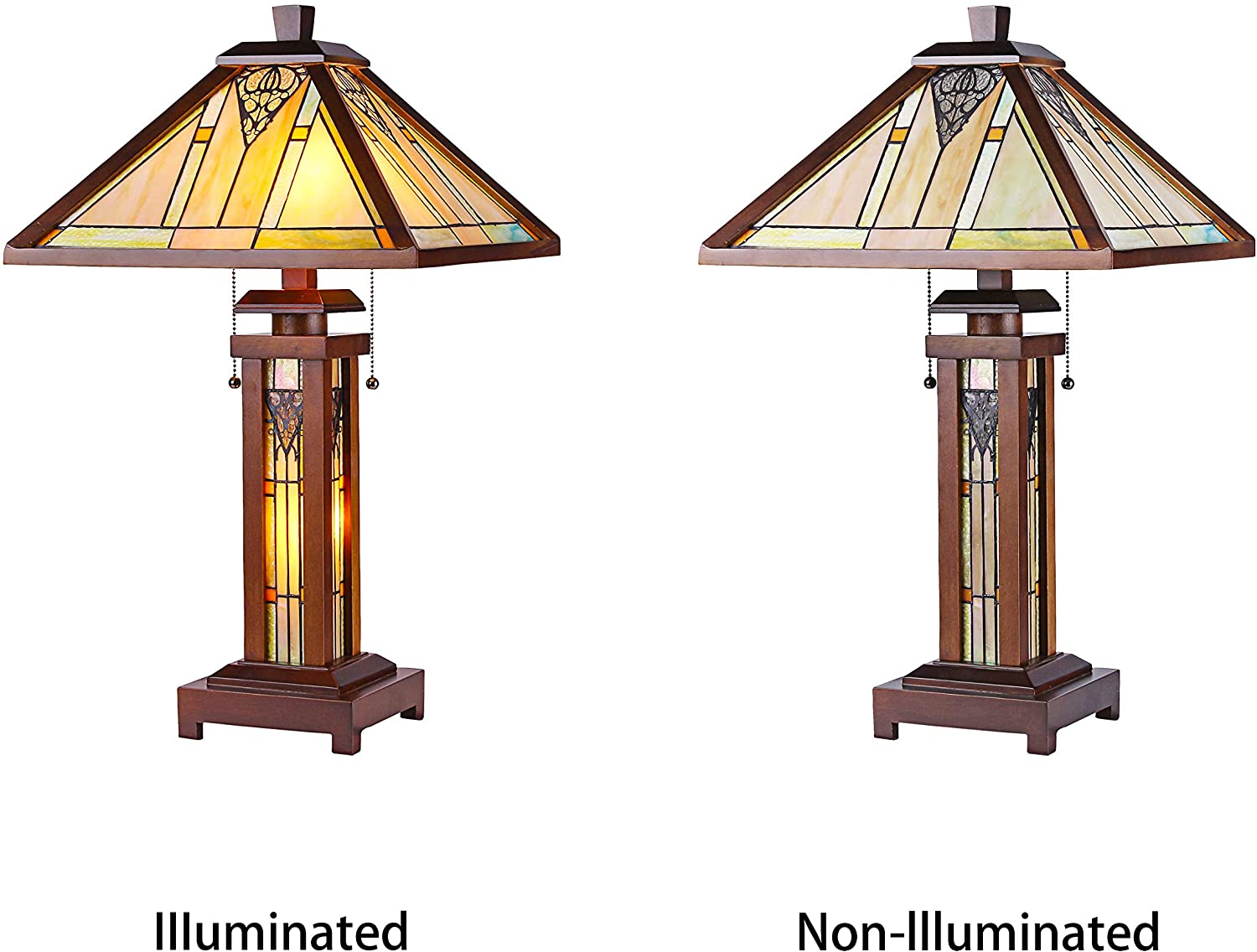 RADIANCE Goods Tiffany-Style Mission 3 Light Double Lit Wooden Table Lamp 15" Shade