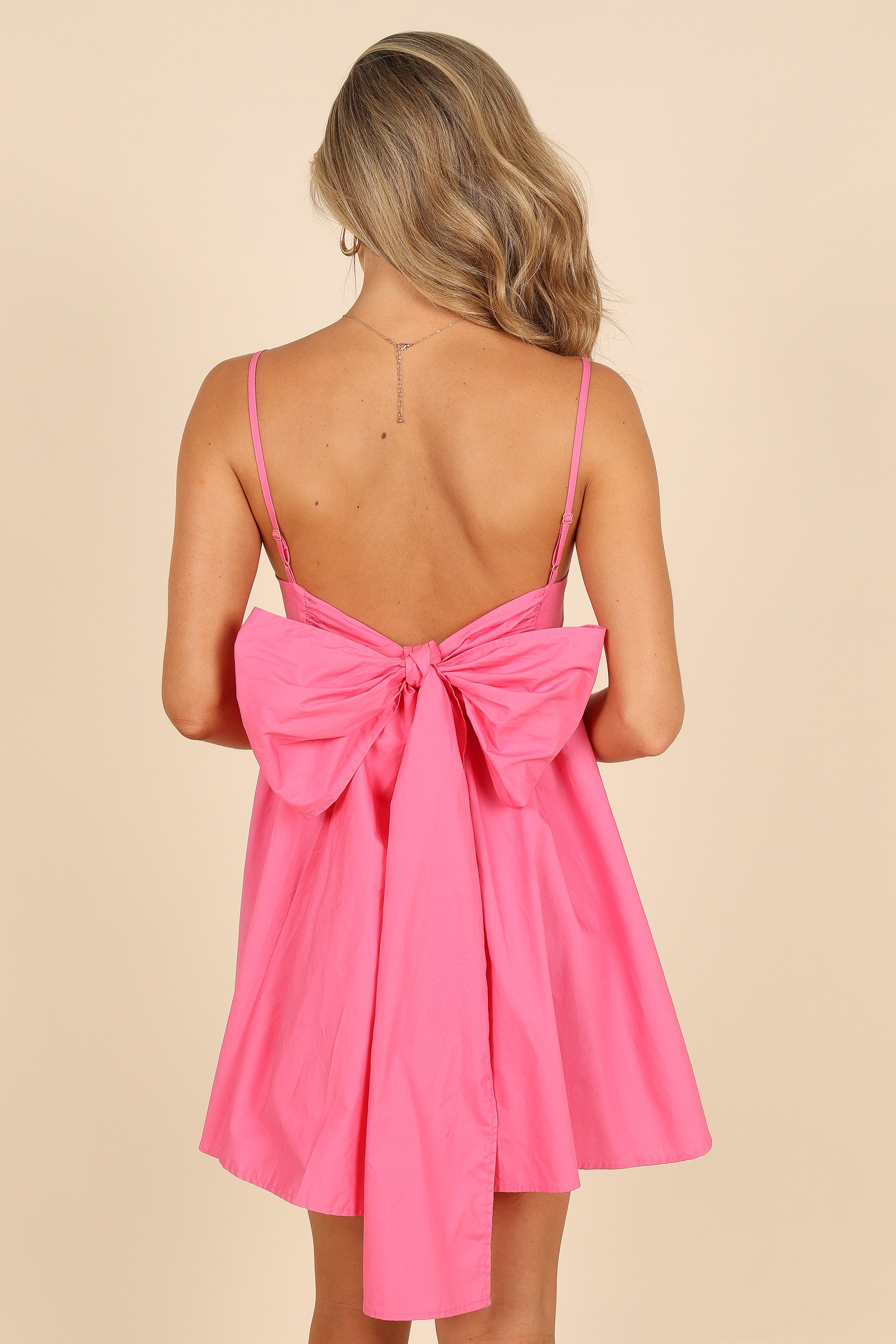 Alice Bow Back Mini Dress - Hot Pink