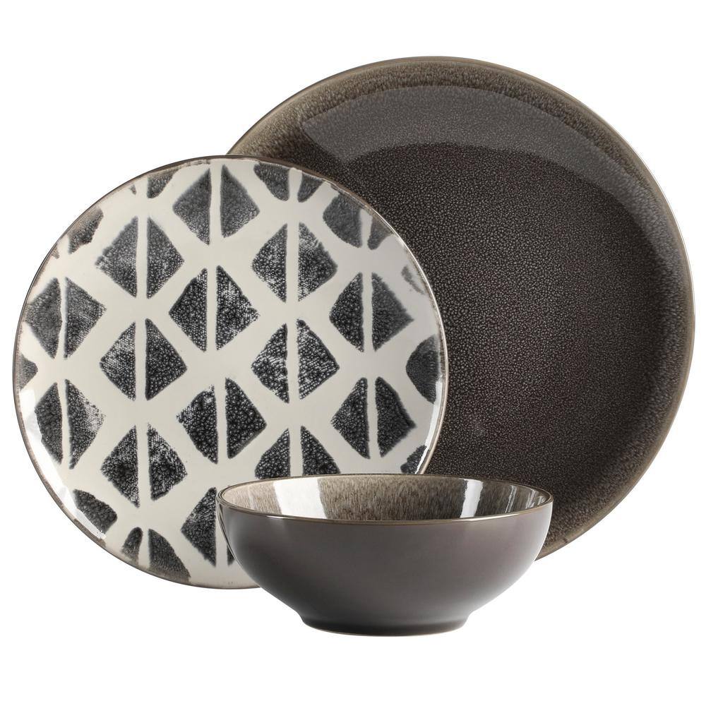 Spice BY TIA MOWRY Truffle Pepper 12 Piece Stoneware Dinnerware Set in Black and White 985118441M