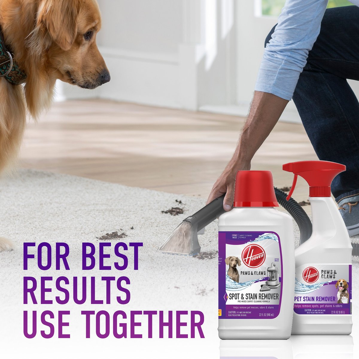 Hoover Paws and Claws Spot and Stain Remover Pre-Mixed Carpet Cleaning Formula， 32-oz bottle