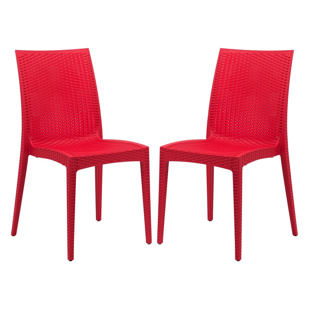 LeisureMod Mace Weave Design Outdoor Patio Dining Chair (Set of 2)