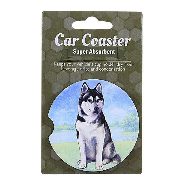 E amp S Imports Siberian Husky Car Coaster 1 Car Coaster Inches Super Absorbent 23340 Sandstone Multicolored