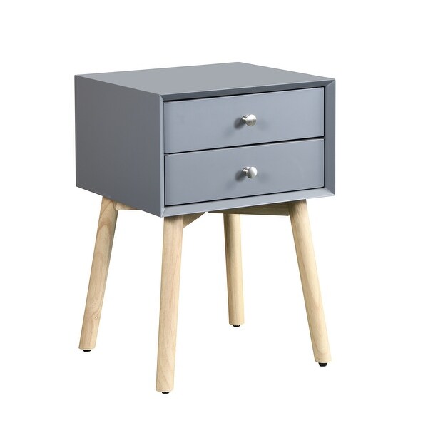 Side Table with 2 Drawers and Rubber Wood Legs， Mid-Century Modern Storage Cabinet Nigthstand for Bedroom Living Room - - 36111667