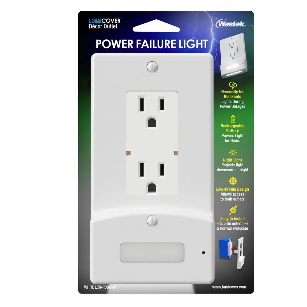 LUMICOVER Classic Decor 1-Gang Decor Plastic Power Failure Wall Plate with Nightlight and Battery Backup LCR-PDDO-W