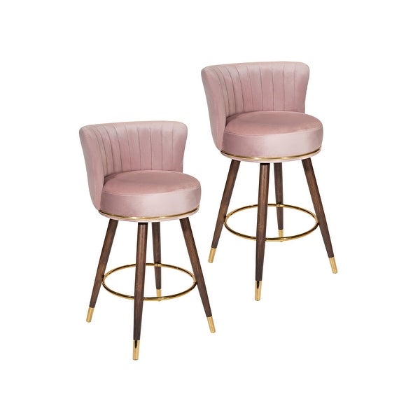 Porthos Home Pedra Swivel Bar Stools Set of 2， Velvet， Rubberwood Legs