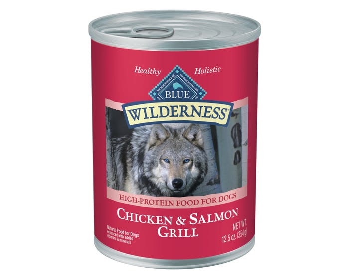 Blue Buffalo Wilderness Salmon  Chicken Grill Grain-Free Canned Dog Food 12.5 oz.