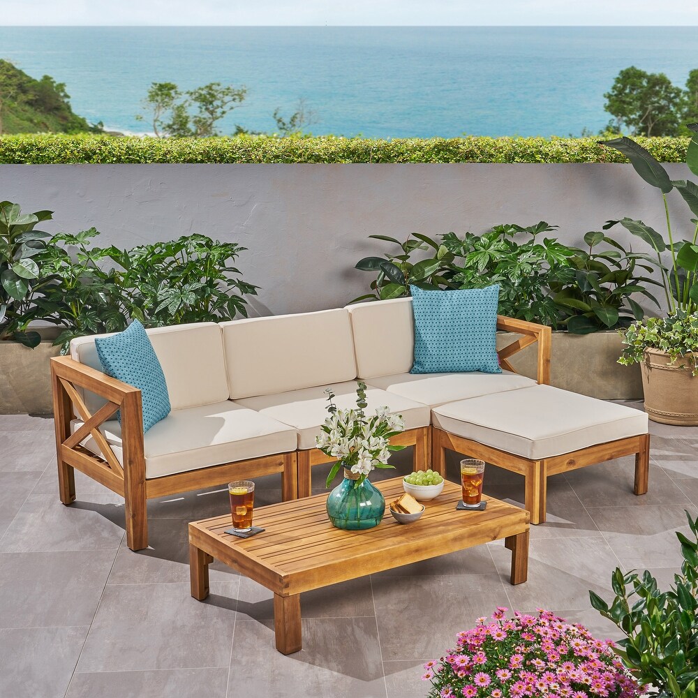 Alcove Outdoor Acacia Wood 5 piece Sofa Set by Christopher Knight Home