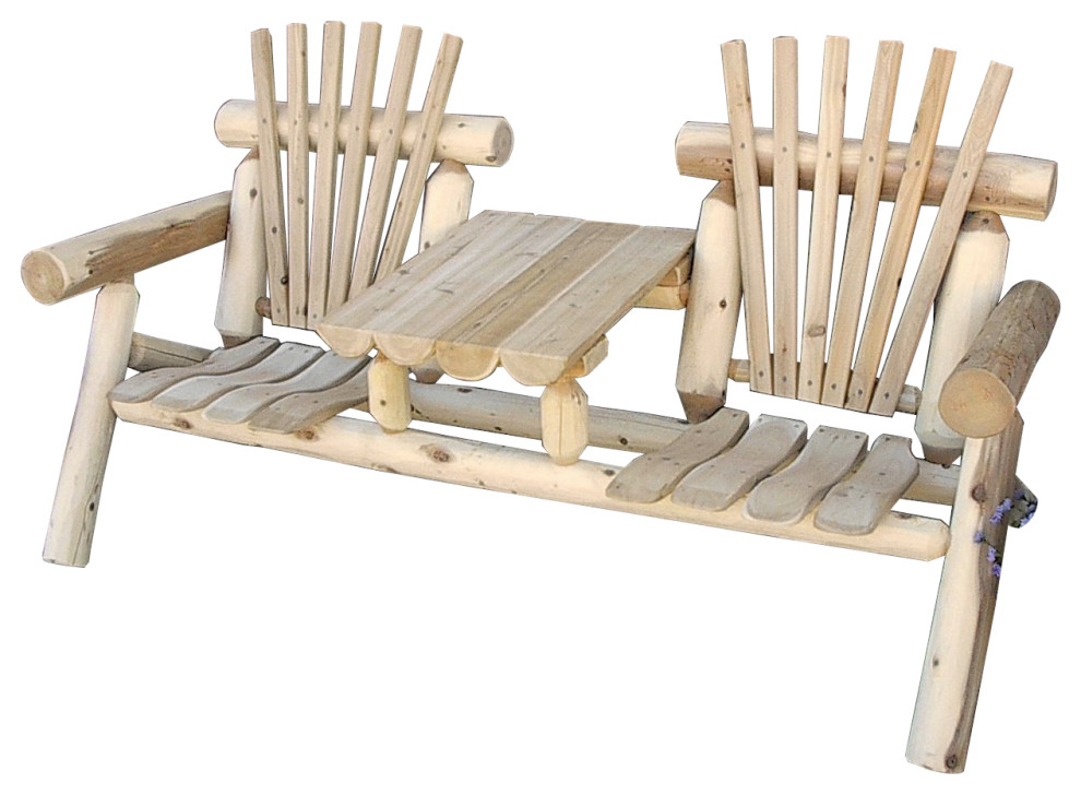 Rustic White Cedar Log Settee With Center Table   Rustic   Outdoor Lounge Sets   by Furniture Barn USA  Houzz