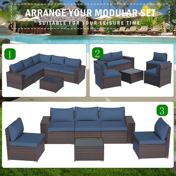 Kullavik Patio Furniture Set Sofa 6Piece Wicker Sectional Sofa Set，Outdoor Furniture Rattan Patio Sofa Conversation Set