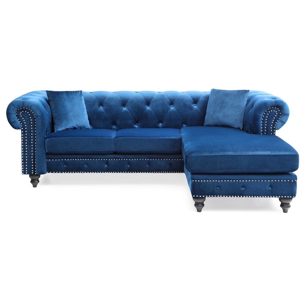 Nola 98 in. Velvet L Shape 3 Seater Sofa with 2 Throw Pillow   98\