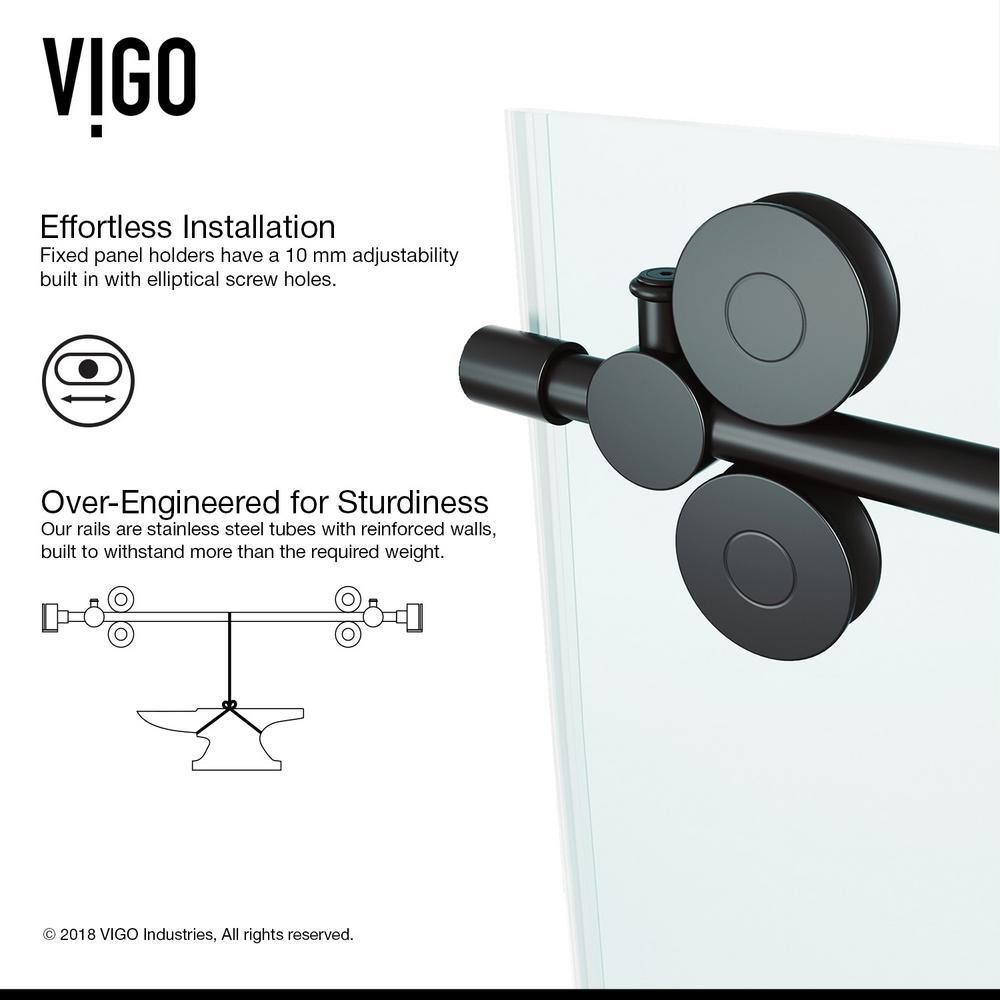 VIGO Elan 56 to 60 in. W x 74 in. H Frameless Sliding Shower Door in Matte Black with 38 in. (10 mm) Clear Glass VG6041MBCL6074