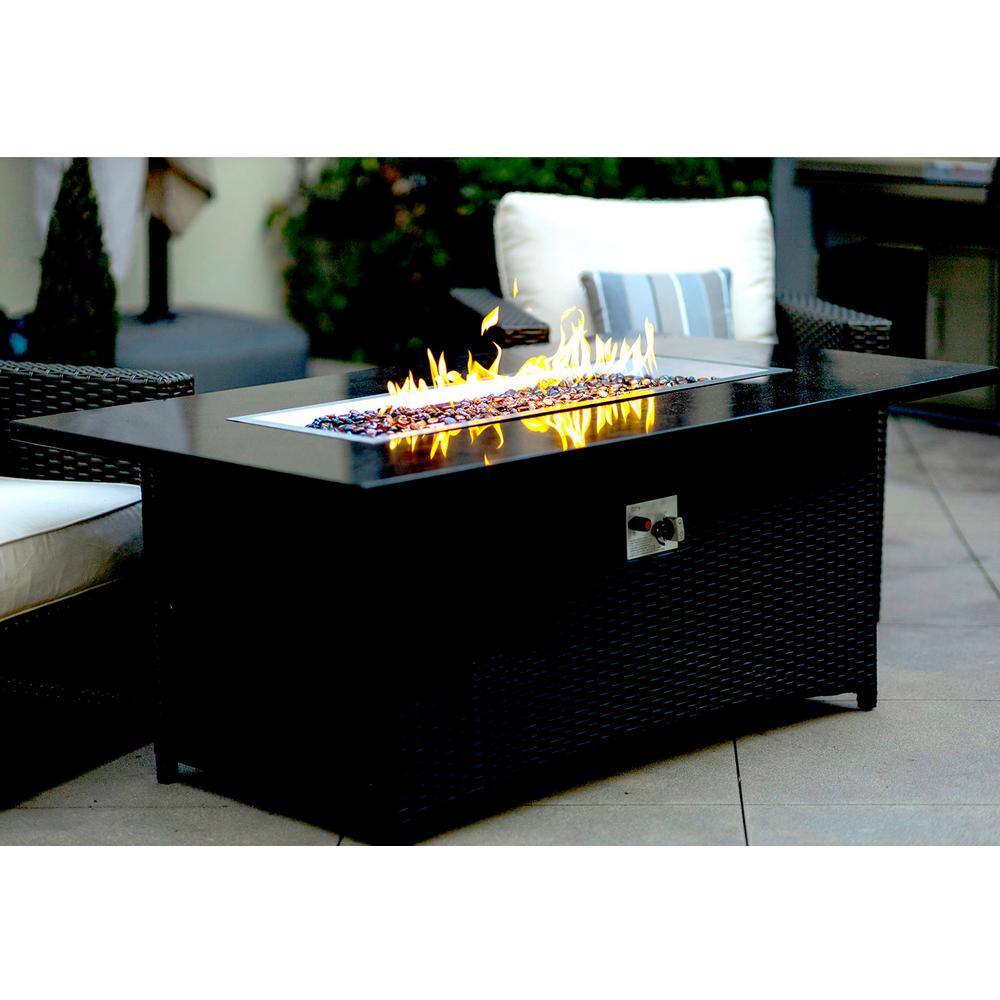 DIRECT WICKER Maxwell 58 in. x 36 in. x 24 in. Rectangle Stainless Steel Propane Fire Pit Table with Cover EVFP-5836