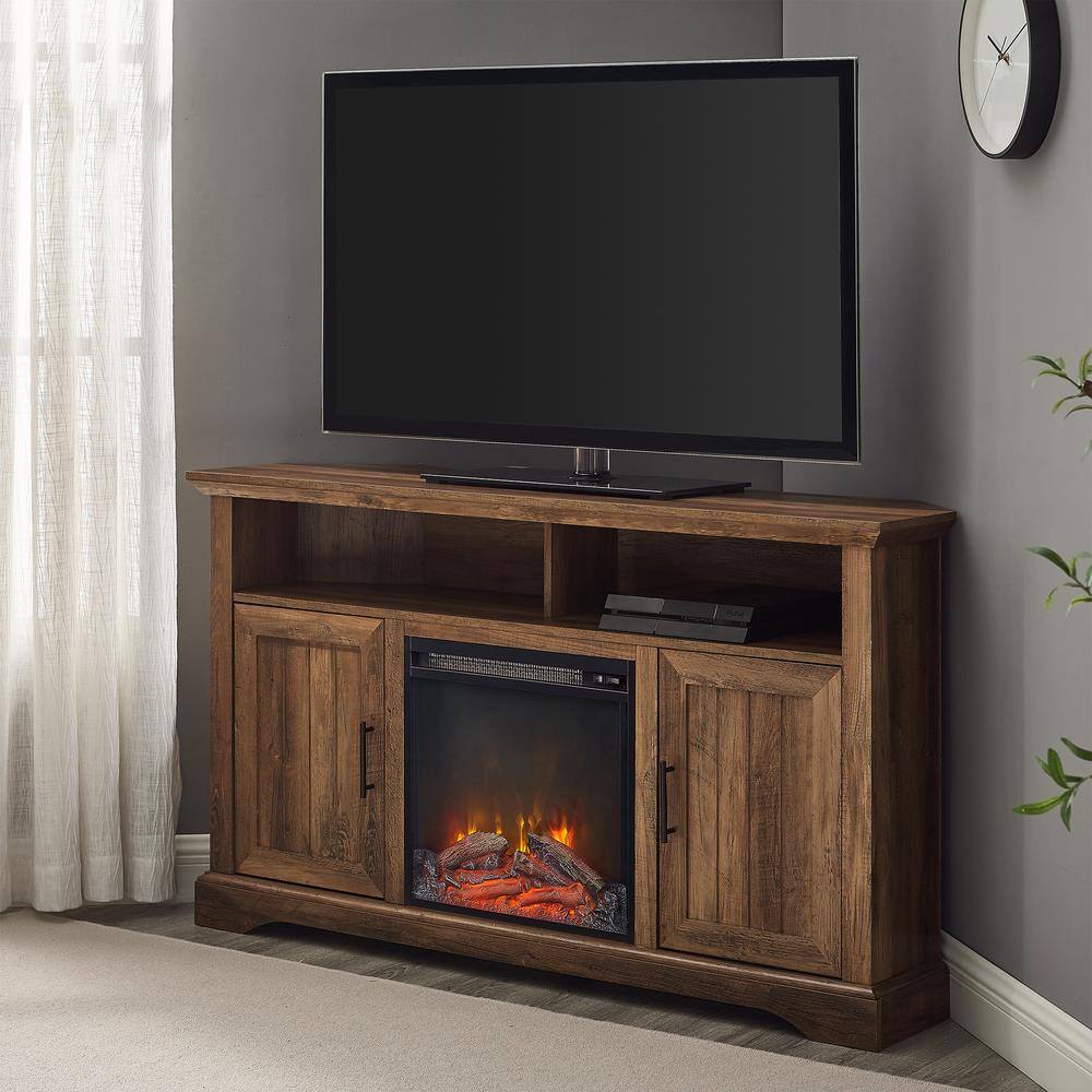 Welwick Designs 54 in. Reclaimed Barnwood Transitional Grooved Door Fireplace TV Stand Fits TVs up to 60 in. HD9077