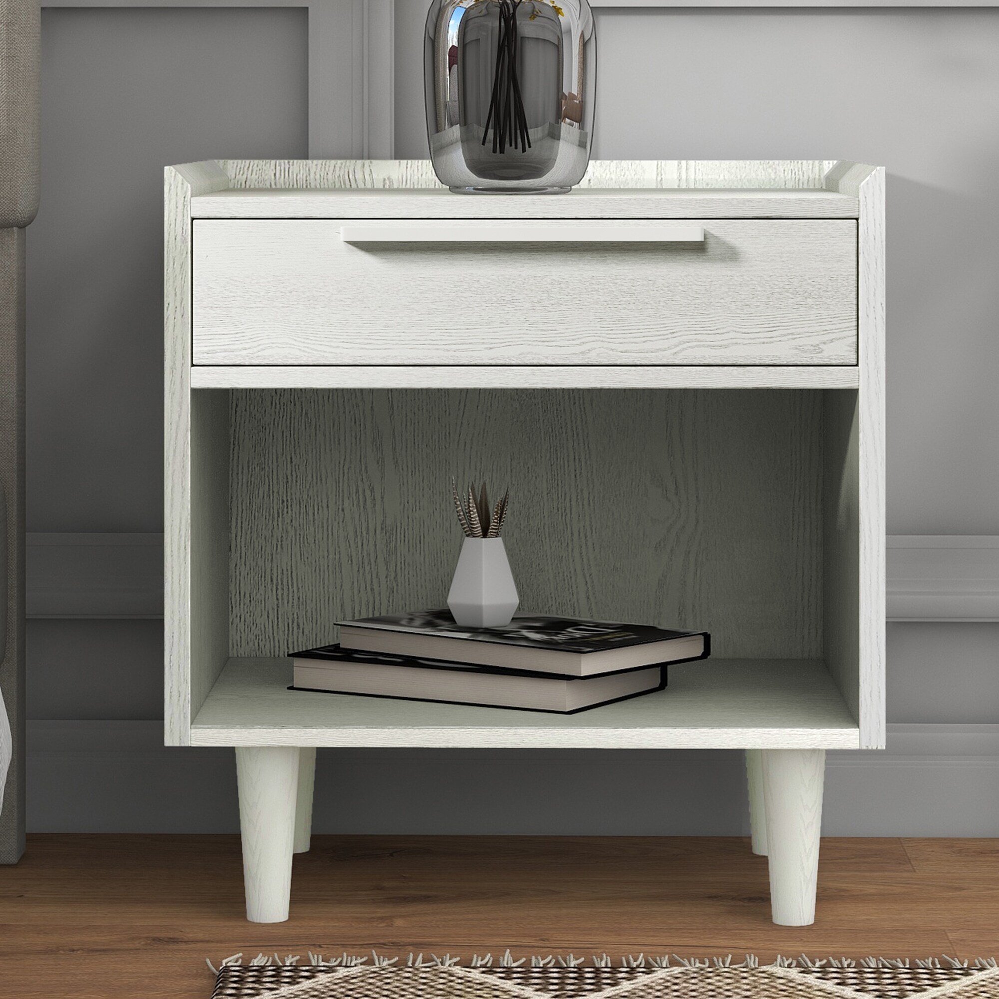 Modern One-Drawer Nightstand Side Table with Solid Wood Legs - - 37612690