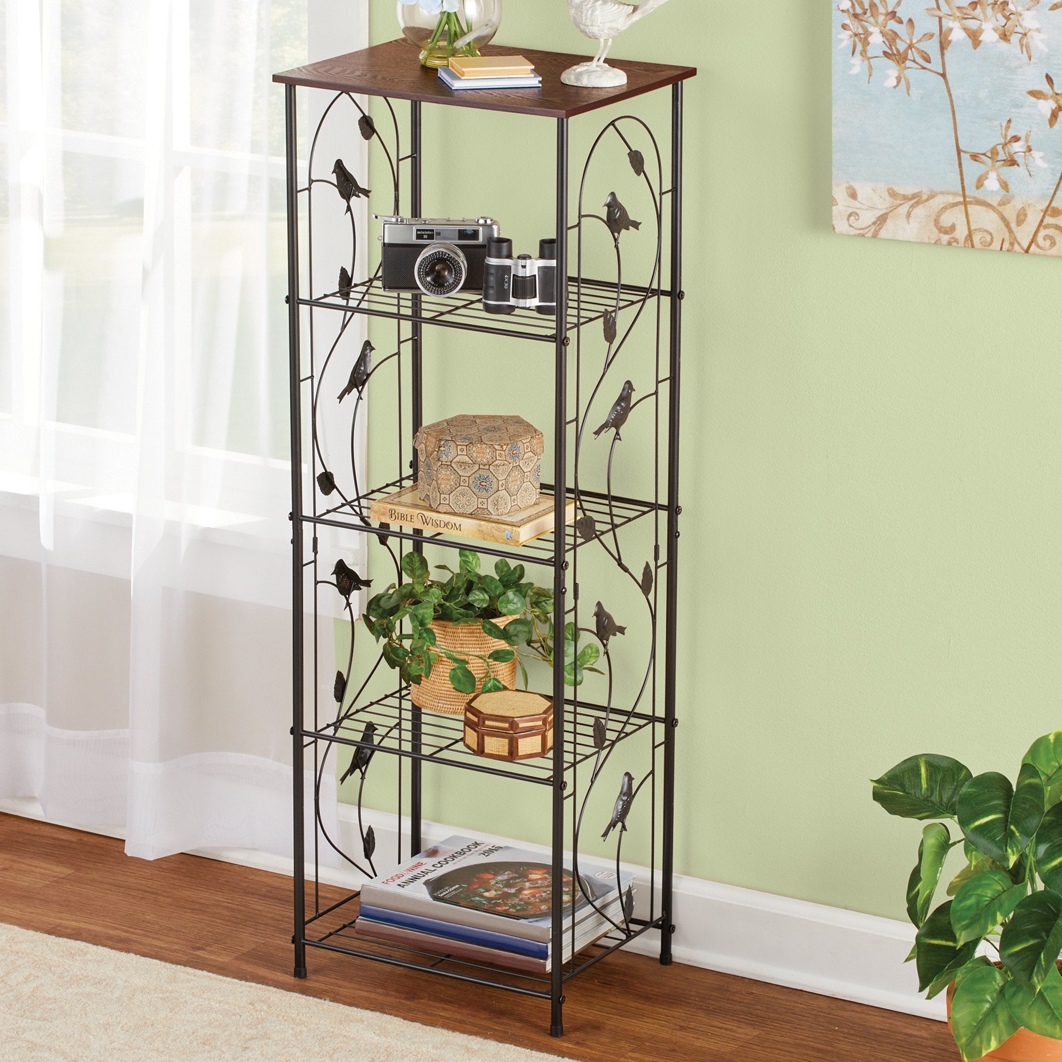 Collections Etc 4-Tier Bird and Leaf Accented Storage Shelf