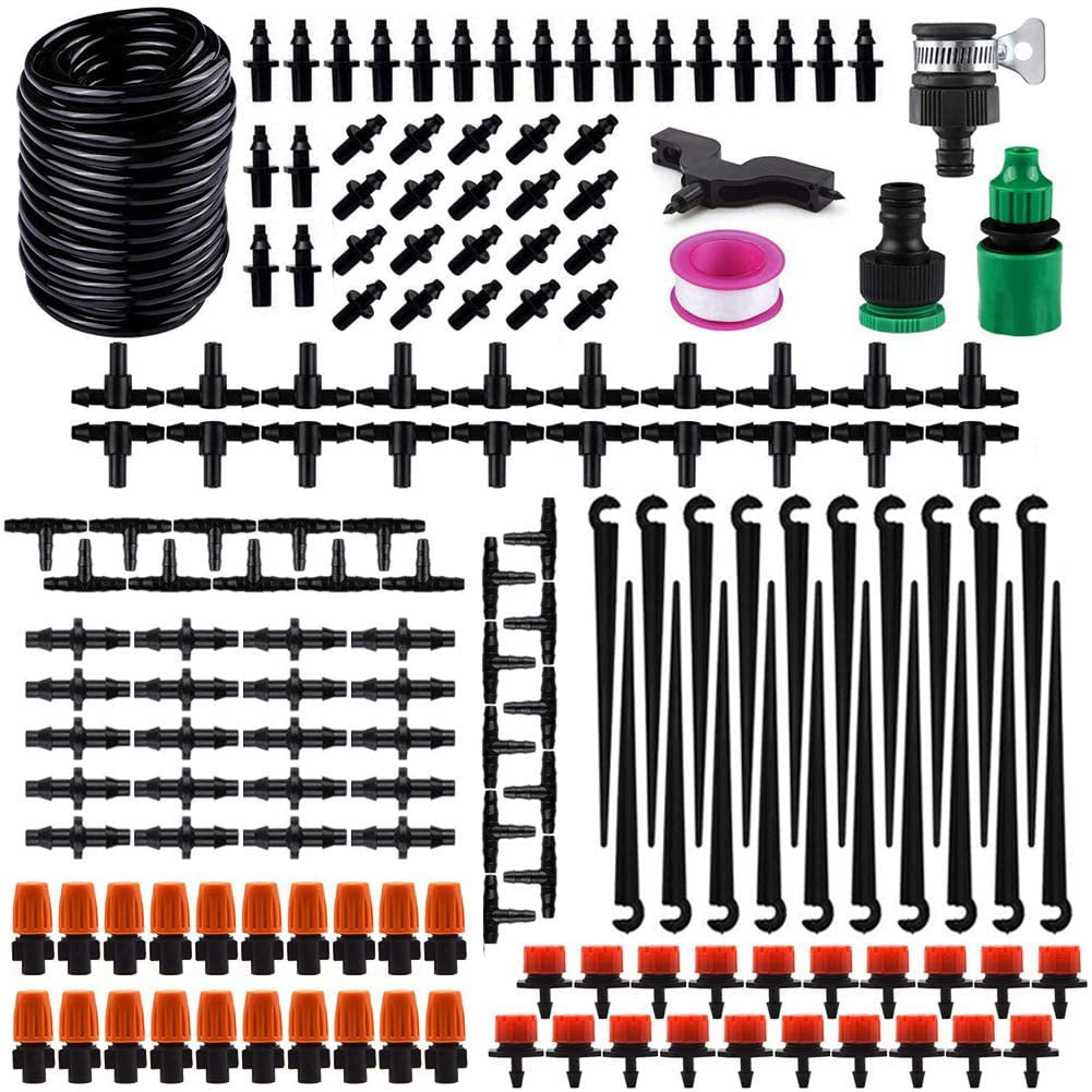 SSAWcasa DIY Drip Irrigation Kit Garden Irrigation System Saving Water Automatic Irrigation Set with 49ft Blank Distribution Hose for Lawn，Patio，Greenhouse，Mist Cooling (Irrigation System 49FT Tube)