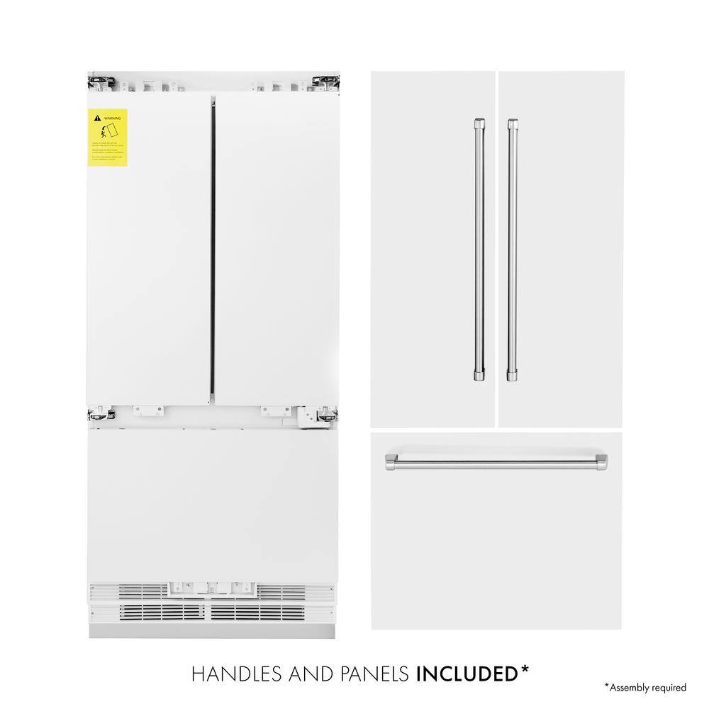 ZLINE Kitchen and Bath 36 in. 3-Door French Door Refrigerator with Internal Ice  Water Dispenser with Matte White Panels RBIV-WM-36