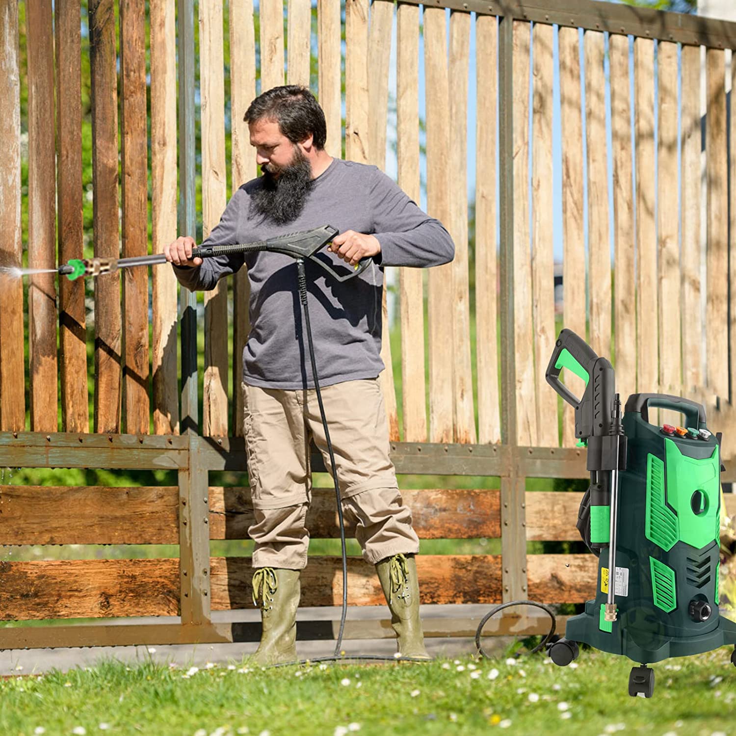 Homdox 1800W Electric Pressure Washer, 2.2GPM High Power Washer, Powerful Machine with 360°Spinner Spinner Wheel, Iron Spray Lance, Self Assembled, for Patio, Garden, and Car Cleaning