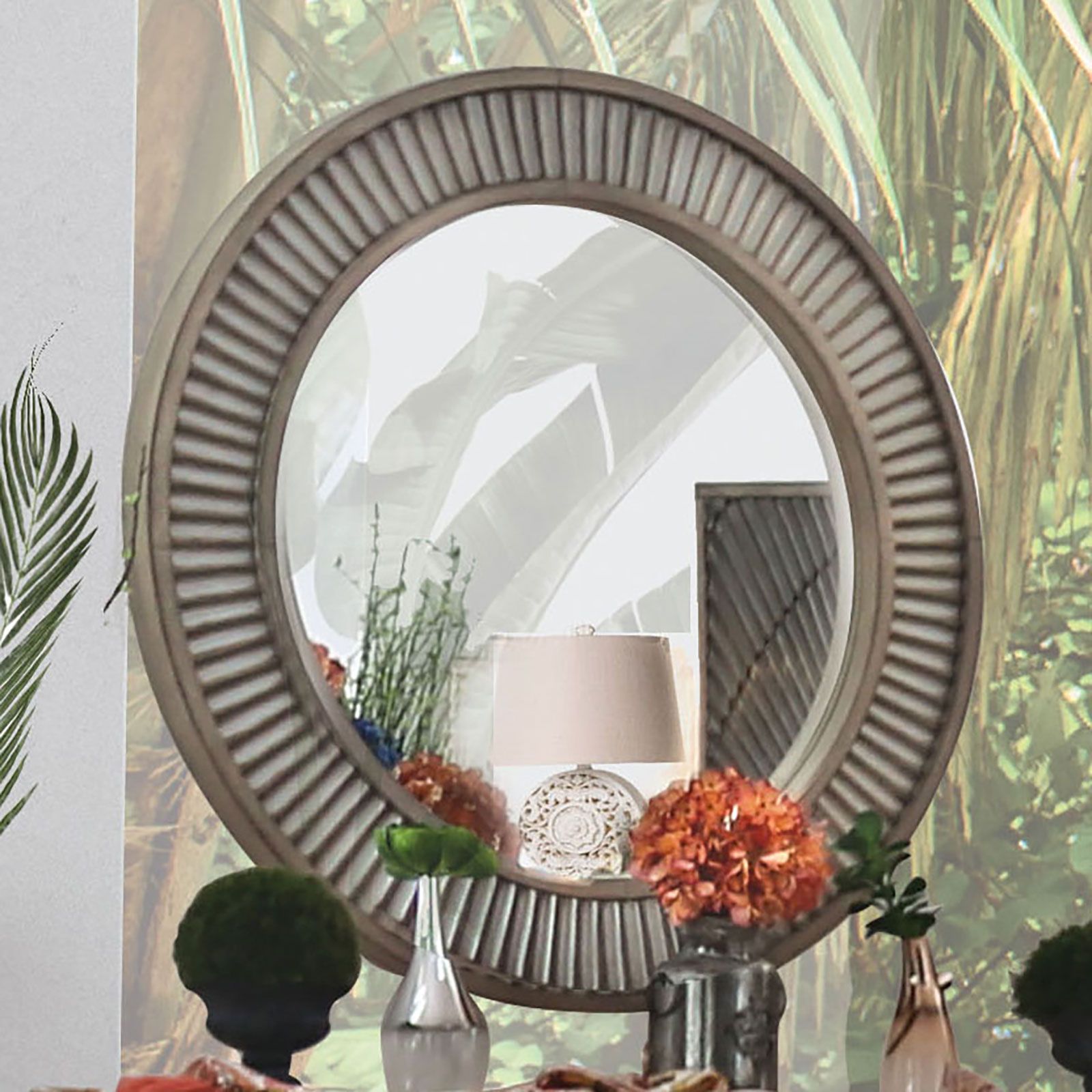 Kamalah Round Mirror  Antique Gray