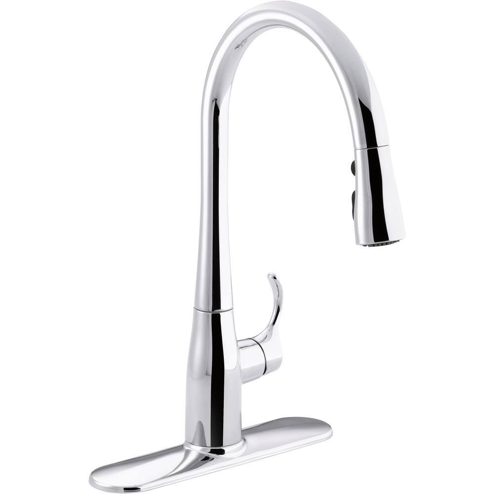 KOHLER Brookfield All-in-One Drop-In Cast Iron 33 in. Double Bowl Kitchen Sink in White with Simplice Kitchen Faucet K-596-CP-5846-1-0