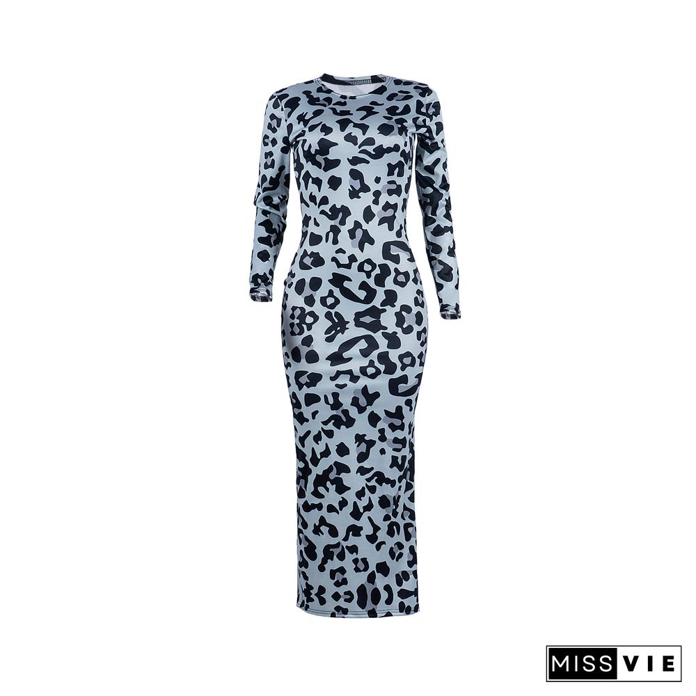 Stylish Leopard Print Skinny Ankle-length Maxi Dress