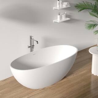 Abruzzo 65 in. x 29.5 in. Freestanding Soaking Solid Surface Bathtub with Center Drain in Matte White 22S06-65