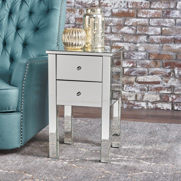 Amara Square Mirrored Cabinet 2-Drawer End Table by Christopher Knight Home