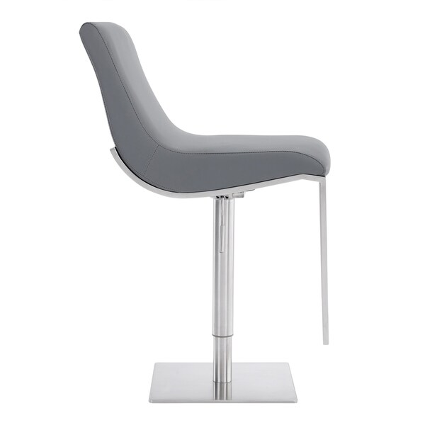 Armen Living Victory Swivel Barstool in Steel and Grey Faux Leather