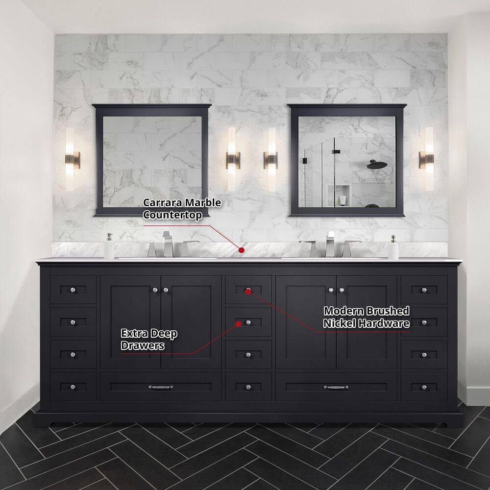 Lexora Dukes 84 in. W x 22 in. D Espresso Double Bath Vanity and Carrara Marble Top LD342284DGDS000