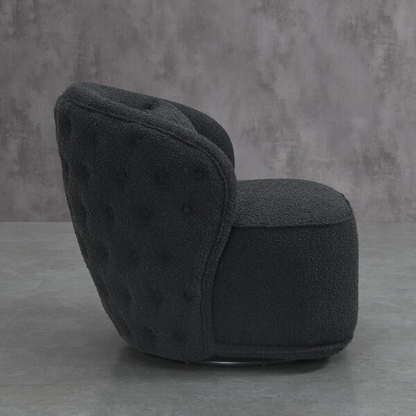 Boucle Upholstered Tufted Back Swivel Barrel Chair