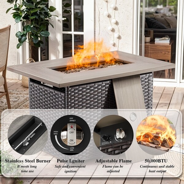 Patio Glider Chair Sofa with Fire Pit Table