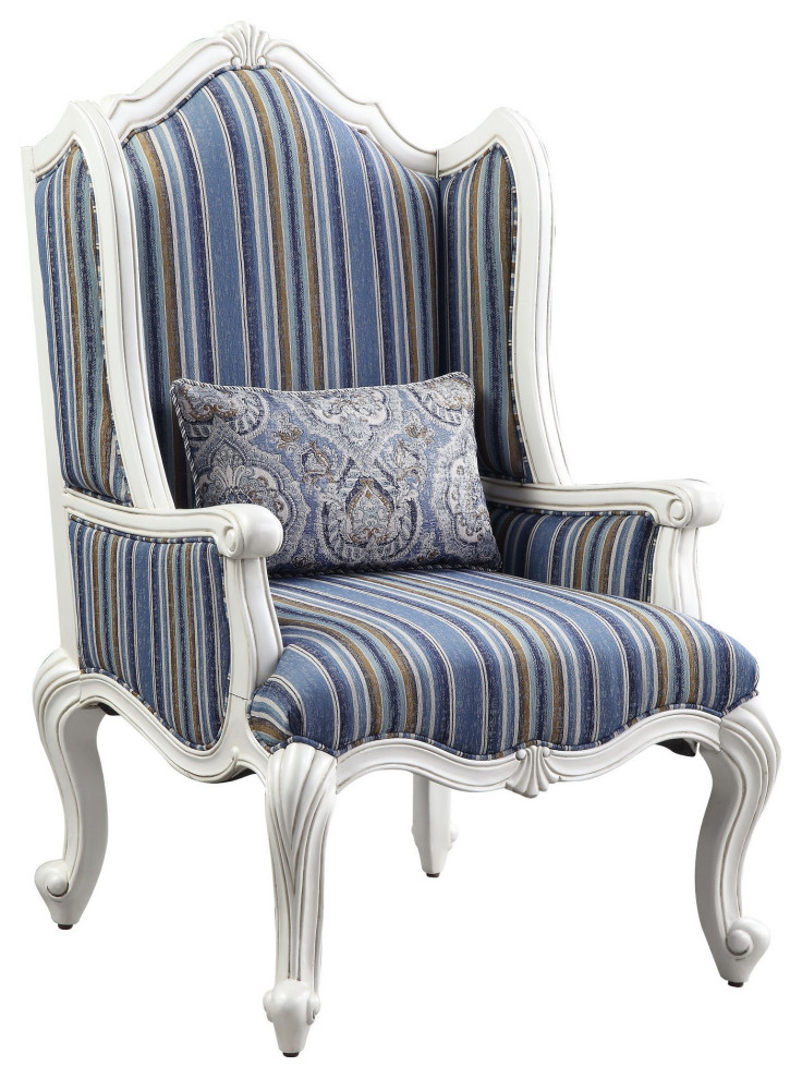 Benzara BM250655 Chair With Wingback and Resin Queen Anne Legs  Blue   Victorian   Armchairs And Accent Chairs   by Uber Bazaar  Houzz