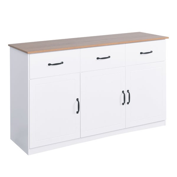 White Buffet Cabinet with Storage Kitchen Sideboard 3 Doors 3 Drawers