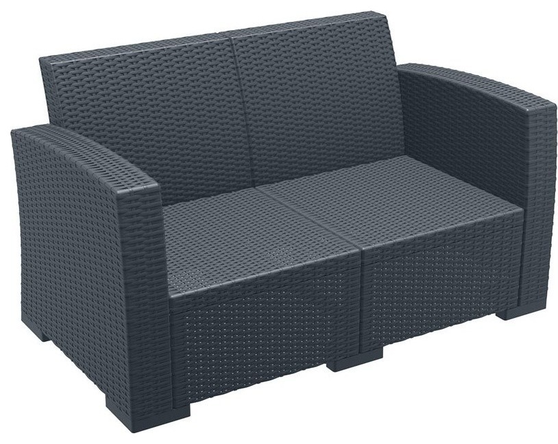 Monaco Resin Patio Loveseat Dark Gray with Sunbrella Natural Cushion   Tropical   Outdoor Loveseats   by Homesquare  Houzz